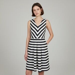 Banana Republic Fit Flare Cocktail Dress Black White Striped Sz 2 Pockets A-Line
